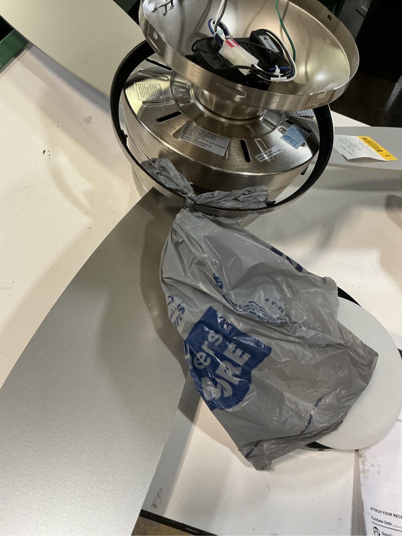 Condition photo showing As Is for Asyko Ceiling Fans with Lights,46" Low Profile Ceiling Fan with Light and Remote Control, Flush Mount, Reversible, Dimmable, Quiet, Silver Small Ceiling Fan for Bedroom Silver-46in-6Blade