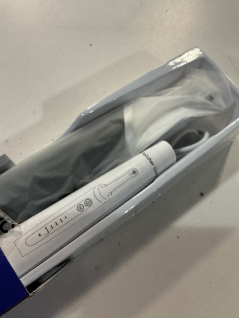 Condition photo showing New/Like New for pelzzle tooth polisher, rechargeable teeth cleaning kit for daily teeth cleaning, whitening and polishing, electric dental teeth polisher with led light, 5 brush heads, 5 speed modes, waterproof
