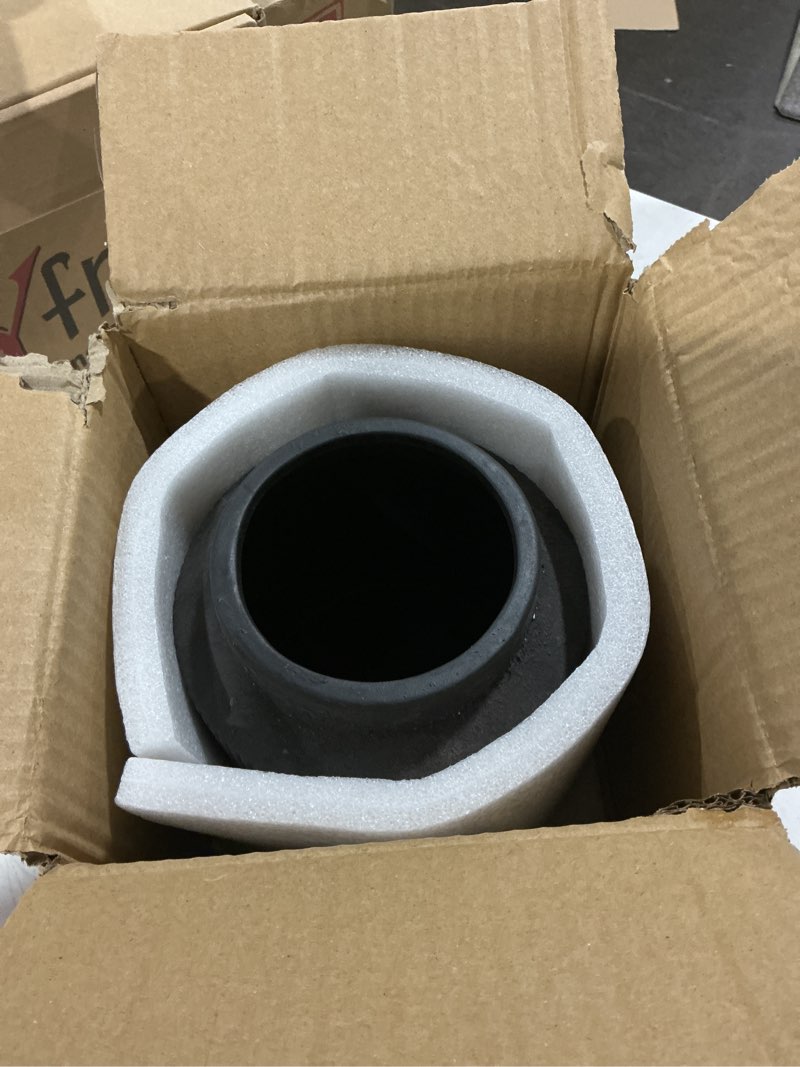 Condition photo showing As Is for 7" rustic black ribbed vase - wabi sabi textured ceramic vase for flowers, vintage fluted decorative vase for farmhouse home decor, entryway, table centerpiece