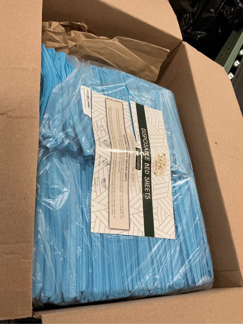 Condition photo showing Good Condition for 100 Pcs Disposable Bed Sheets (31" x 71"), Disposable Massage Table Sheets, Non Woven Fabric, Breathable SPA Bed Cover for Ultimate Hygiene & Comfort in Massage,Tattoos,Waxing, for Esthetician (Blue)