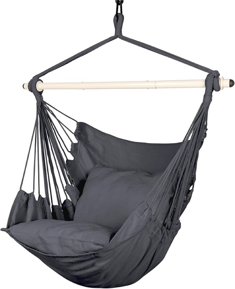 highwild hammock chair hanging rope swing - max 500 lbs - 2 cushions included - steel spreader bar with anti-slip rings - for any indoor or outdoor spaces (grey)