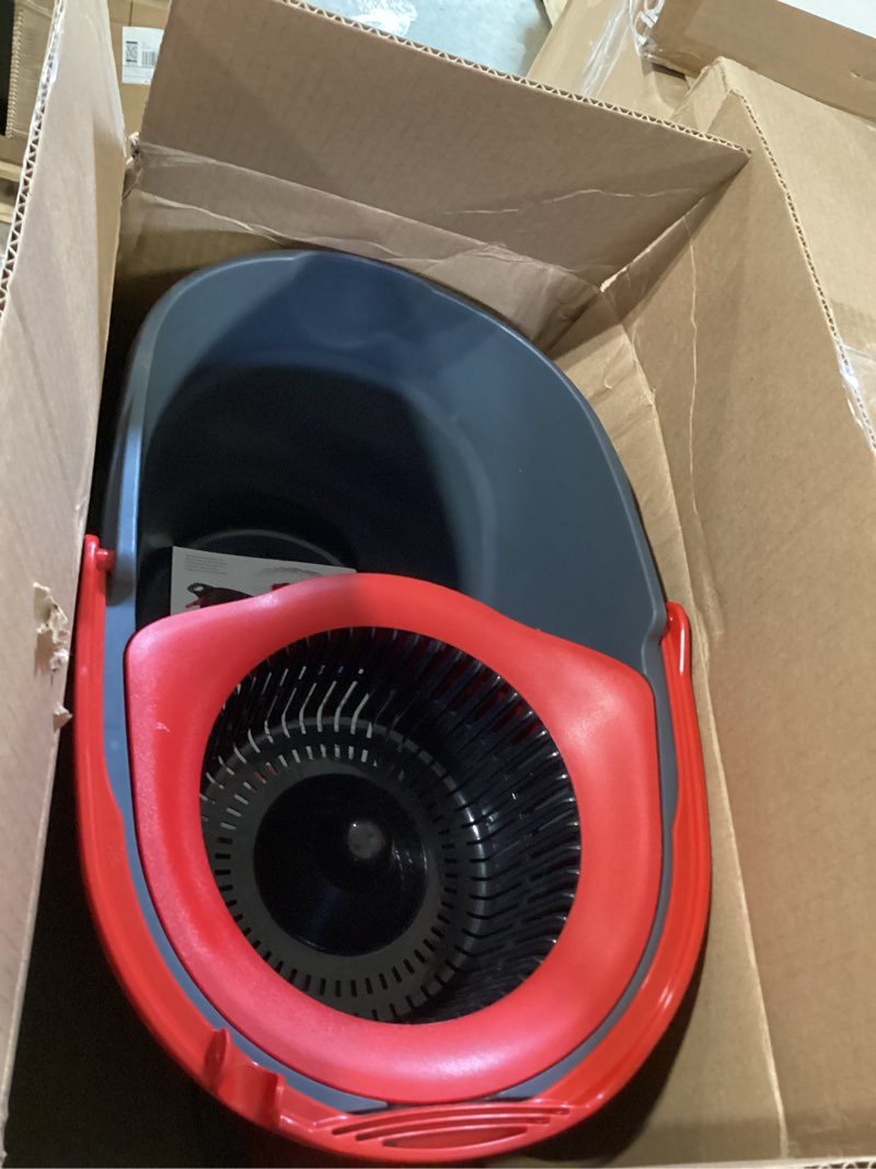 Condition photo showing As Is for o-cedar easywring microfiber spin mop, bucket floor cleaning system, red, gray, standard