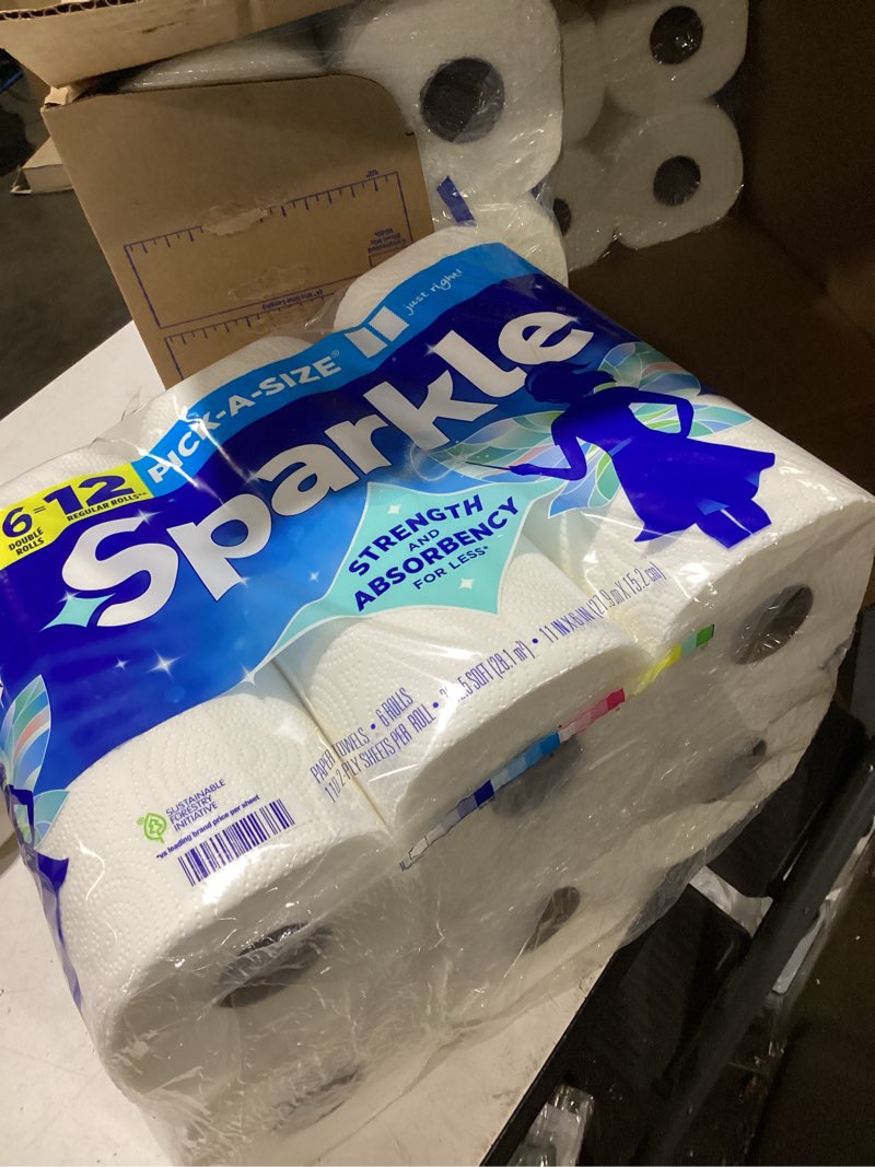 Condition photo showing Good Condition for (4 packs of 6) sparkle pick-a-size paper towels, 24 double rolls (2,640 sheets total) - strong 2-ply towels for kitchen cleanup and everyday messes 24 double rolls (110 sheets each)