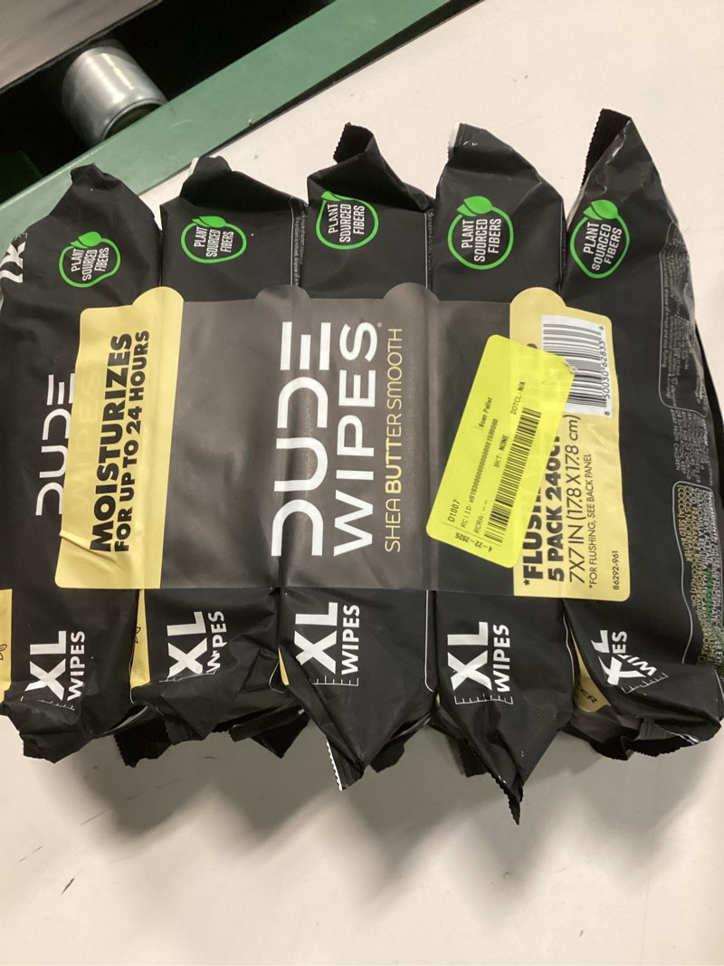 Condition photo showing New/Like New for dude flushable wipes, extra large shea butter smooth wet wipes, 240 count