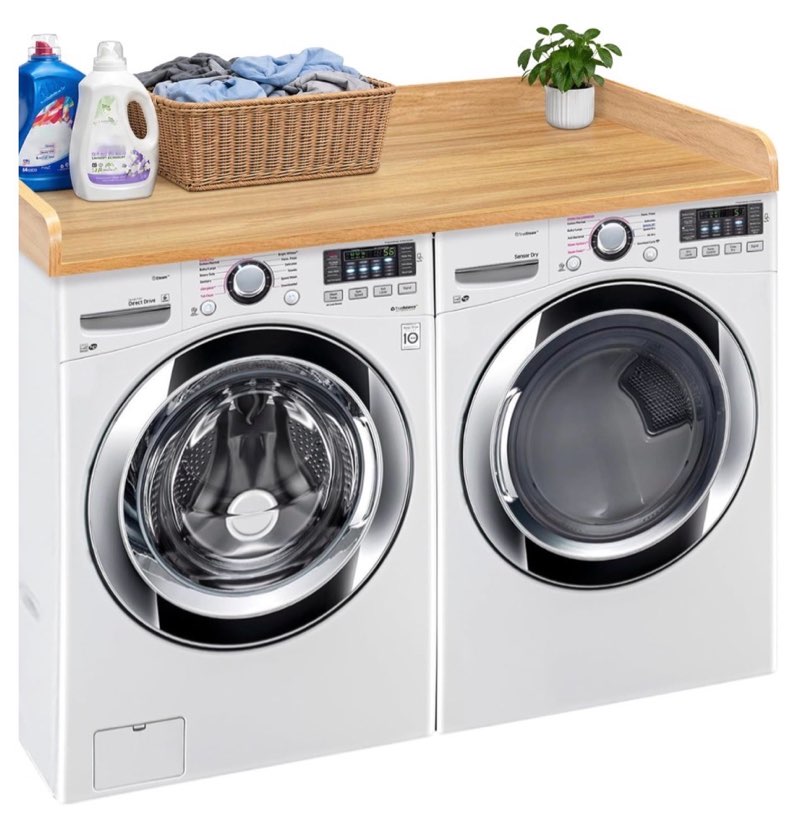 royxen washer dryer countertop with solid wood core,54“w x 27.5d laundry countertop with edge rails,washer and dryer topper for laundry room organization (oak)