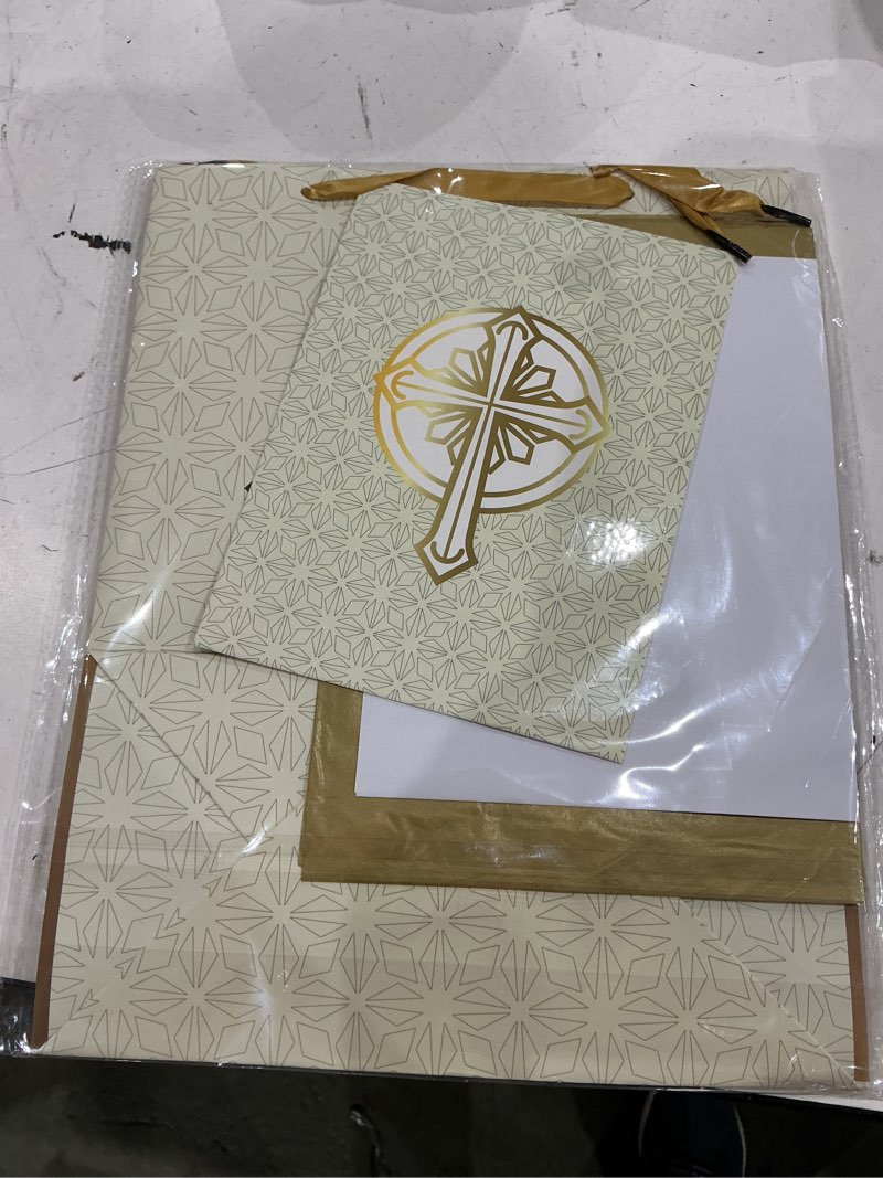 Condition photo showing Good Condition for lezakaa 13" cross gift bag, gold christian gift bag with tissue paper, gift tag and card for christenings, religious first holy communion, confirmation, weddings, clergy day cross - gold