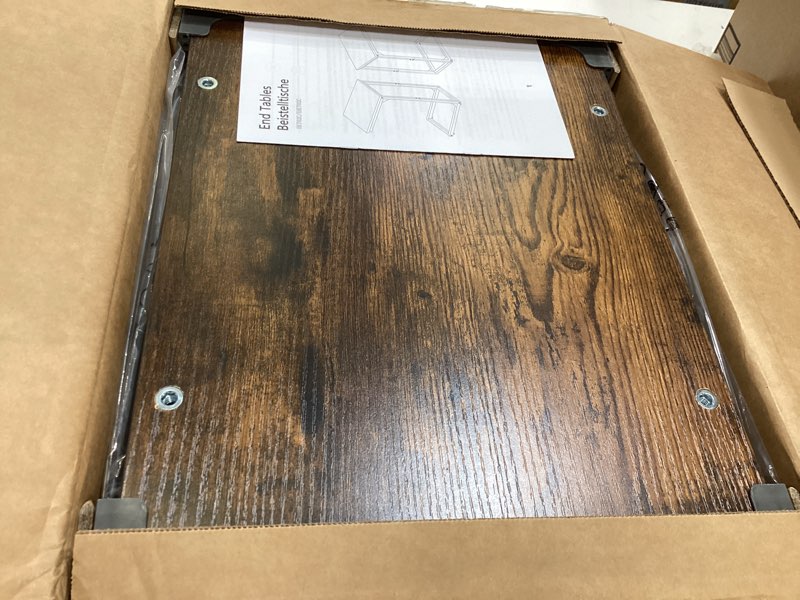 Condition photo showing Good Condition for amhancible c shaped side table, end tables living room set of 2, slide under couch table for sofa, tv trays for bedroom, small space, rustic brown het02cbr rustic brown 2