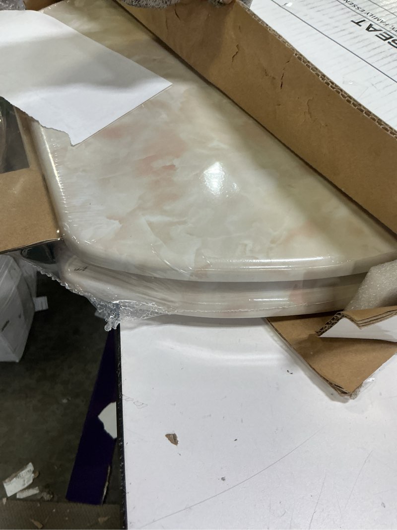 Condition photo showing Good Condition for elongated toilet seat natural wood toilet seat with zinc alloy hinges, easy to install also easy to clean, anti-pinch marble toilet seat by angol shiold (elongated, beige pink) elongated-18.5” beige pink