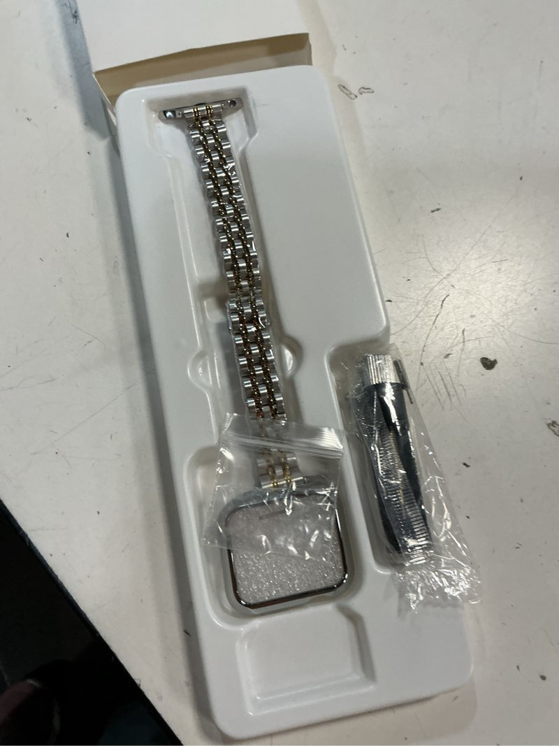 Condition photo showing New/Like New for slim watch band compatible with apple watch 41mm 45mm 42mm 44mm 40mm 38mm metal stainless steel watchband suitable for iwatch 10/9/8/7/6/5/4/3/2/1/se series women luxury strap 38mm 40mm 41mm silver and gold