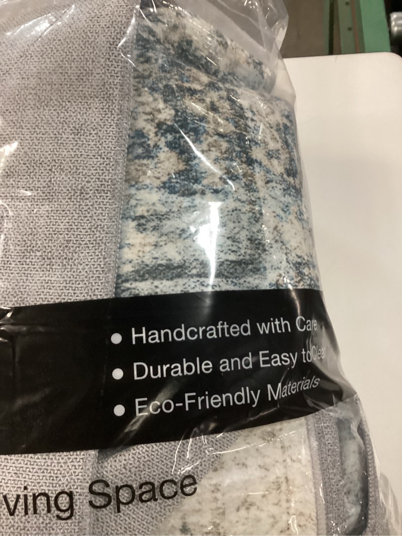 Condition photo showing As Is for Washable Area Rug 8x10, Large Soft Rugs for Living Room Vintage 8x10 Area Rugs for Bedroom Dining Room Non-Slip Stain Resistant Under Table Blue Ivory Rug Blue/Ivory 8' x 10' (Rectangular)