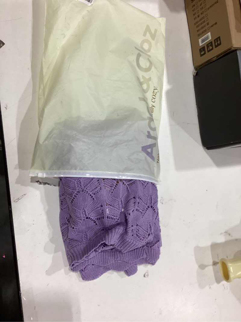 Condition photo showing New/Like New for Arach&Cloz Women's Linen Tie Front Crochet Spring Shrug Beach Vacation Cropped Cardigan Purple X-Large