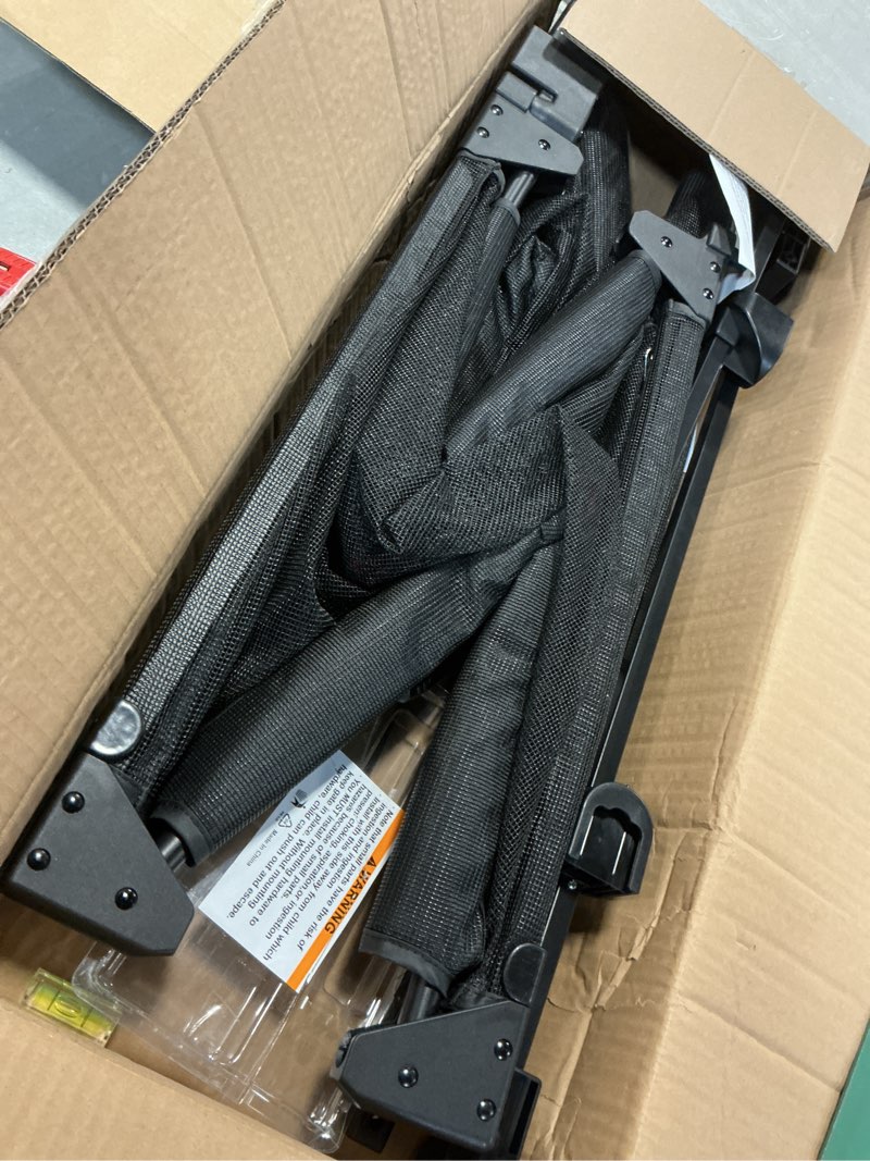 Condition photo showing As Is for Upgraded 28-43" No Bottom Bar Baby Gate,Heavy-Duty Hardware Mount Dog Gate with Cat Door, Adjustable