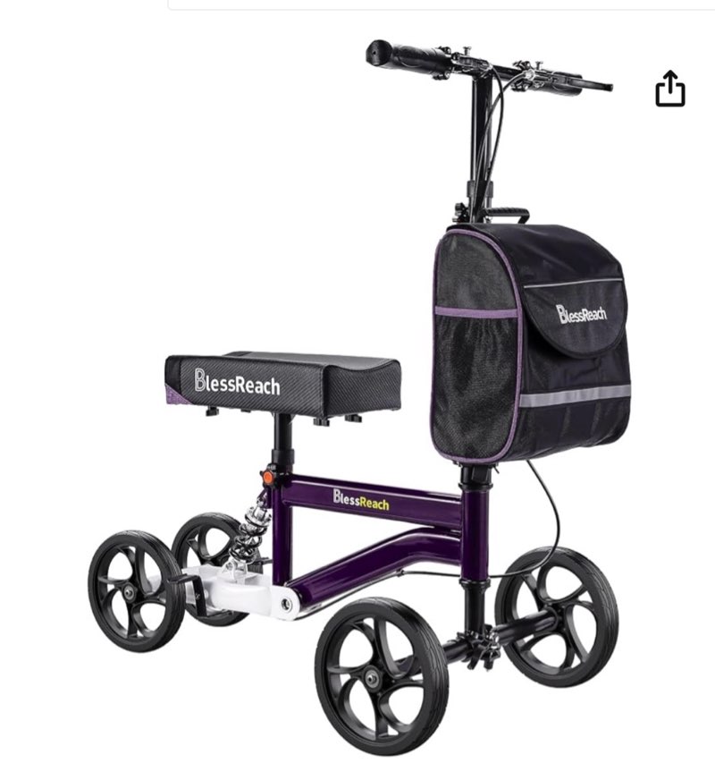 aojin knee scooter for adults for footinjuries, 300lbs capacity, all terrain foldable knee scooter walker with bag, 13\\\\\\\" wide pu seat, compact crutches alternative (purple)