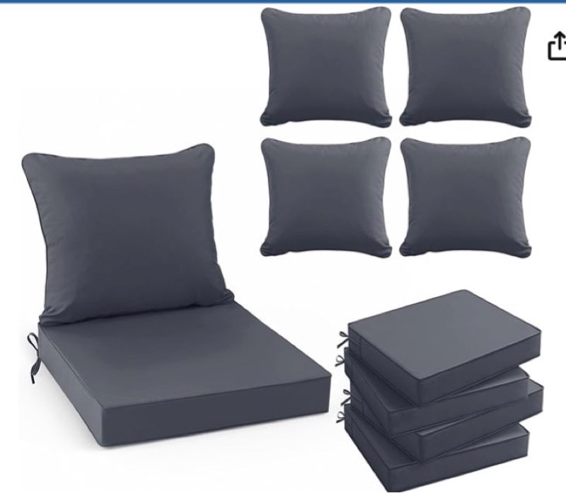 Incomplete, Summsun Patio Chair Cushions Set of 4, Water Resistant Backrest Pillow and Seat Cushion Set for Outdoor Furniture, Sectional Sofa Cushion Replacments, 24 x 24 Inch, Dark Grey