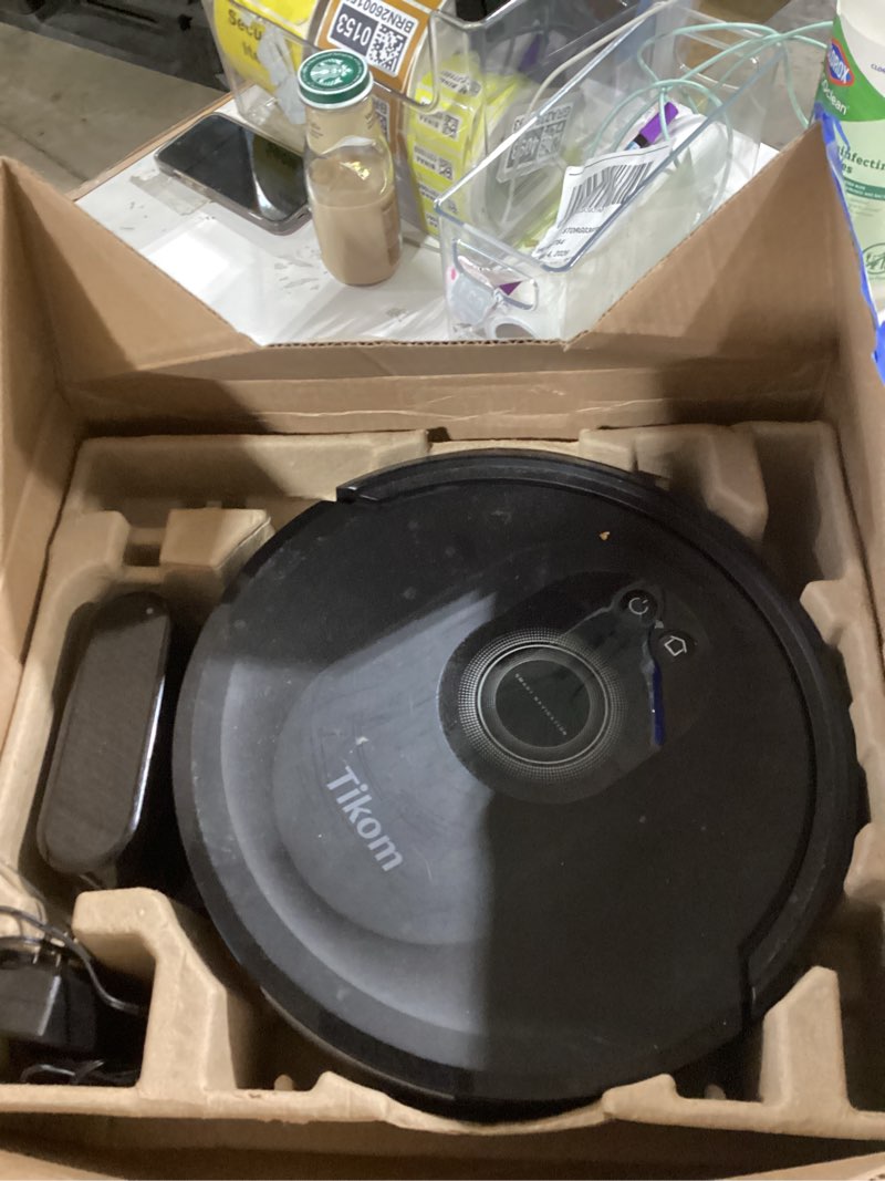 Condition photo showing As Is for incomplete  Tikom Robot Vacuum and Mop Combo, 5000Pa Robotic Vacuum Cleaner, 150 Min Max, App & Remote Control, Ideal for Hard Floor, Carpet, Pet Hair, Self-Charge(G8000 Max)