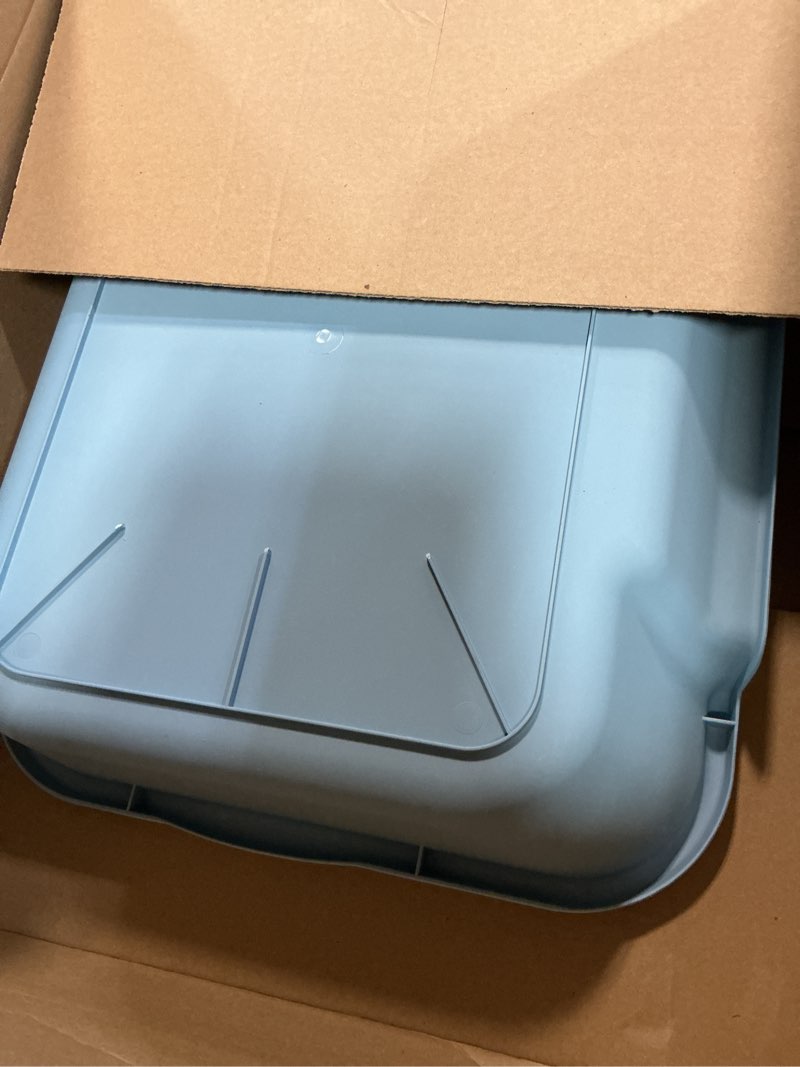 Condition photo showing Good Condition for kittygohere senior cat litter box 1 pack, large blue low entrance kitty litter box, sized for cats comfort, perfect for senior and arthritic cats, made in usa large little boy blue