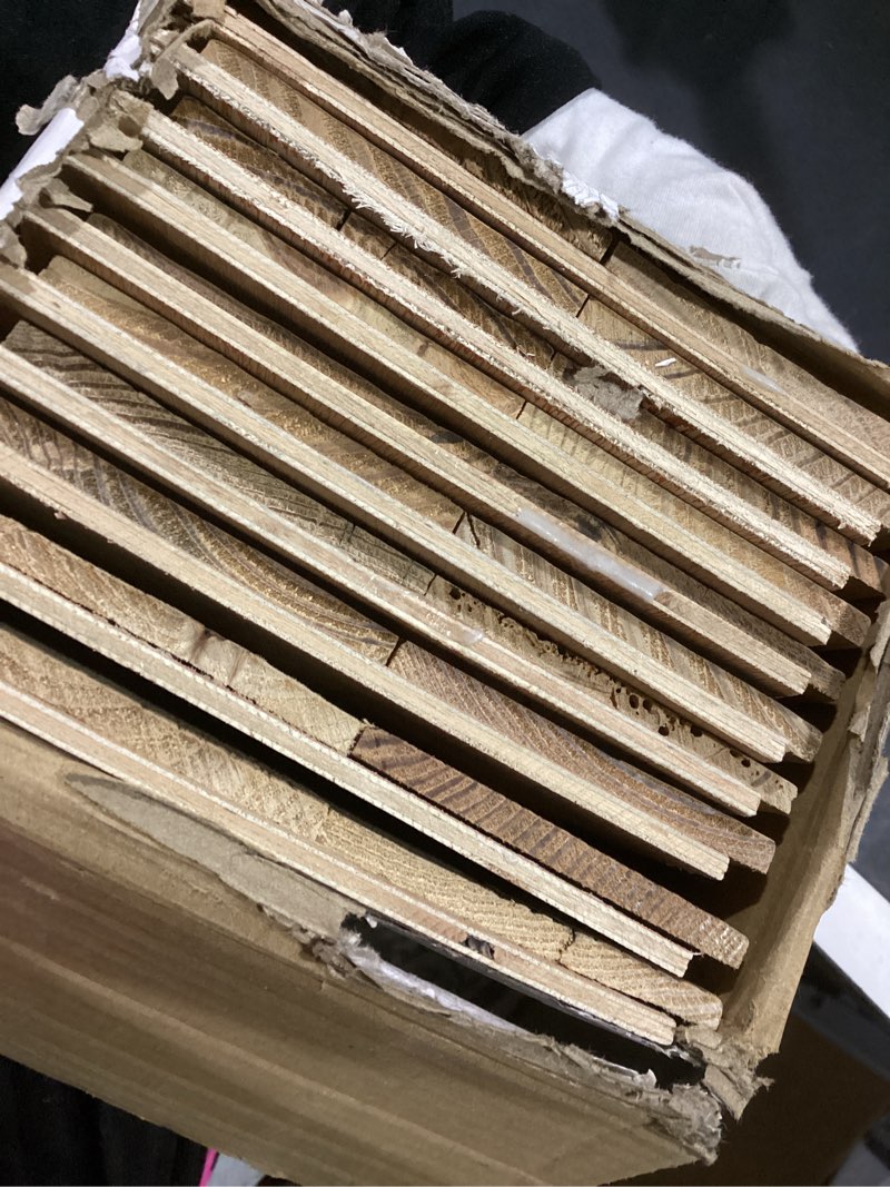 Condition photo showing Good Condition for Luxdecor Real Reclaimed Wood Planks for Wall-10 Pieces Easy Nail-Up Shiplap Rustic Style 6" Wide Wood Shiplap Panels for Wall 19.44 Sq Ft (Natural Weathered Brown) 03-Reclaimed Wood Planks