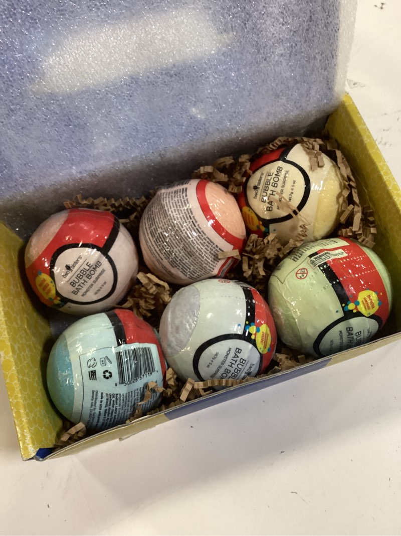 Condition photo showing New/Like New for poke monster bath bombs for kids with surprise inside (6 pack) - large bubble bath bomb for boys & girls - fruity scent, skin-safe, usa made, kids easter basket stuffers and gift by two sisters 1 count (pack of 6) 6-pack monsters