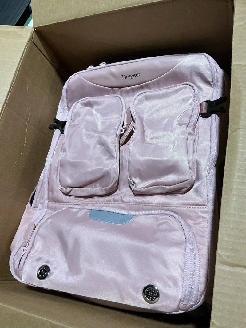 Condition photo showing Good Condition for Taygeer Vacuum Backpack, Expandable Vacuum Seal Carry on Backpack with Rain Cover, 17'' laptop Compression Backpacks Travel with Shoe Compartment, TSA Approved Personal Item Compression Back Pack,Pink Pink Large