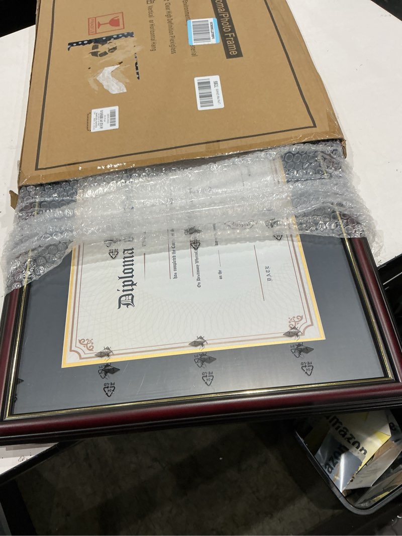 Condition photo showing Good Condition for graduationmall 11x14 diploma frame with black over gold mat or display 15x18 certificate without mat,solid wood & uv protection acrylic,cherry finish with gold trim cherry with gold trim 15x18 or 11x14 with mat