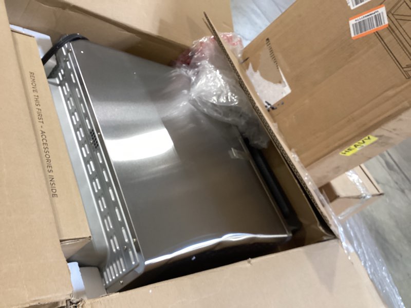 Condition photo showing As Is for ninja air fryer & toaster oven combo | 10-in-1 prestige smart xl countertop oven | bake up to 20 cookies, fit up to a 12lb turkey | pizza, toast, bake, dehydrate | 1800 watt | stainless steel | dt501? stainless 10-in-1