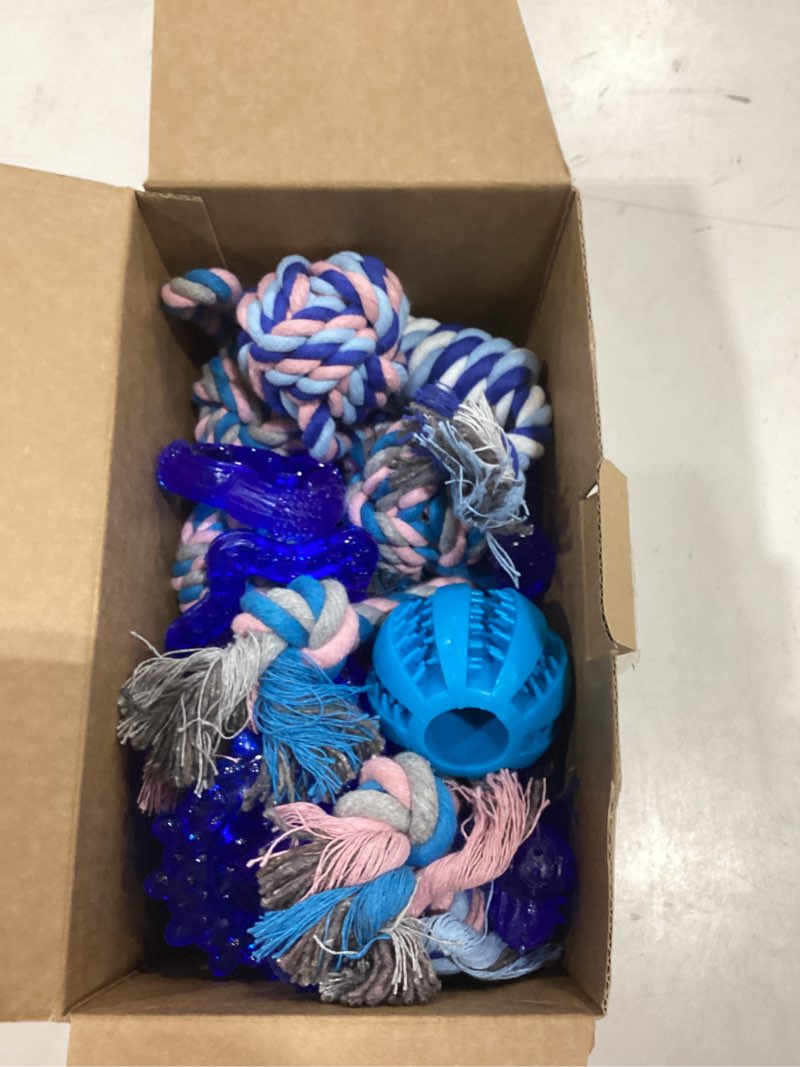 Condition photo showing As Is for Beiker 20 Pack Puppy Chew Toys - Blue Dog Teething Toys for Puppies, Puppy Teething Rings and Ropes, Blue Rubber Toy Bundle for Small Dogs, Cute Interactive Dog Balls for Small Breed Multicolour20