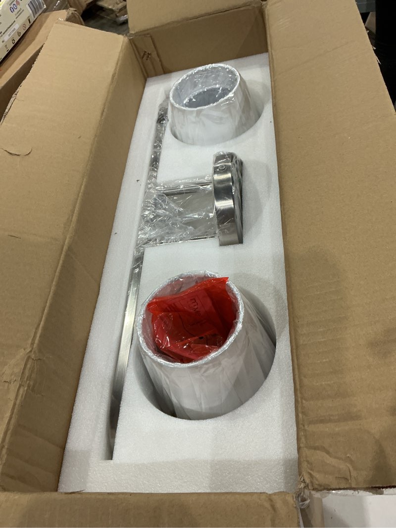 Condition photo showing New/Like New for bathroom light fixtures, 4 light vanity lights with flared white fabric shade, 28 inch brushed nickel wall sconce, modern sconces wall lighting for hallway bedroom, vl837-bn-4 brushed nickel 4-light