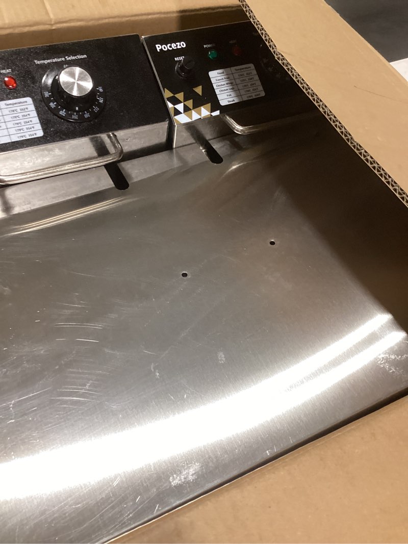 Condition photo showing As Is for deep fryer with basket, 22.6l/24qt stainless steel countertop electric fryer for home and commercial use, oil fryer with temperature control and double overheat protection 12l plus