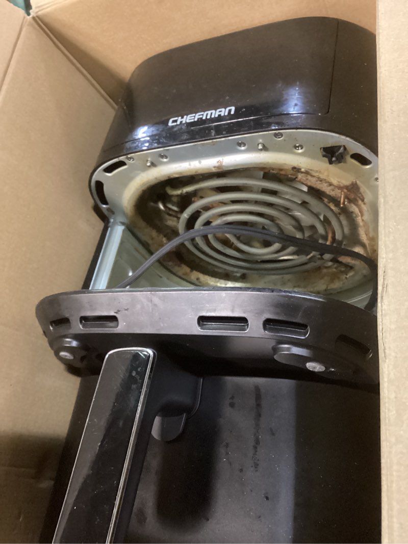 Condition photo showing As Is for chefman air fryer – 4 qt compact airfryer for quick & easy meals in minutes, features hi-fry technology for extra crisp, touchscreen controls with 4 presets, nonstick & dishwasher safe basket - black 4 quart without easy view window