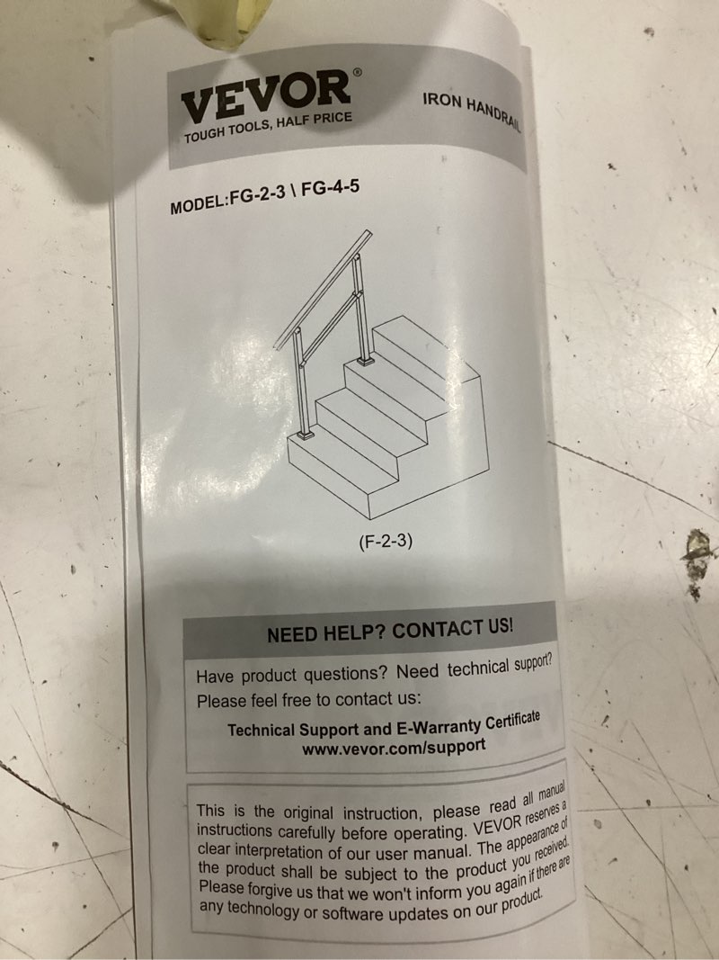 Condition photo showing Good Condition for vevor handrails for outdoor steps, 5 step stair hand rail kit, transitional carbon steel railings with installation kit, stair rails for seniors, concrete steps & porch & deck, black square tube black straight