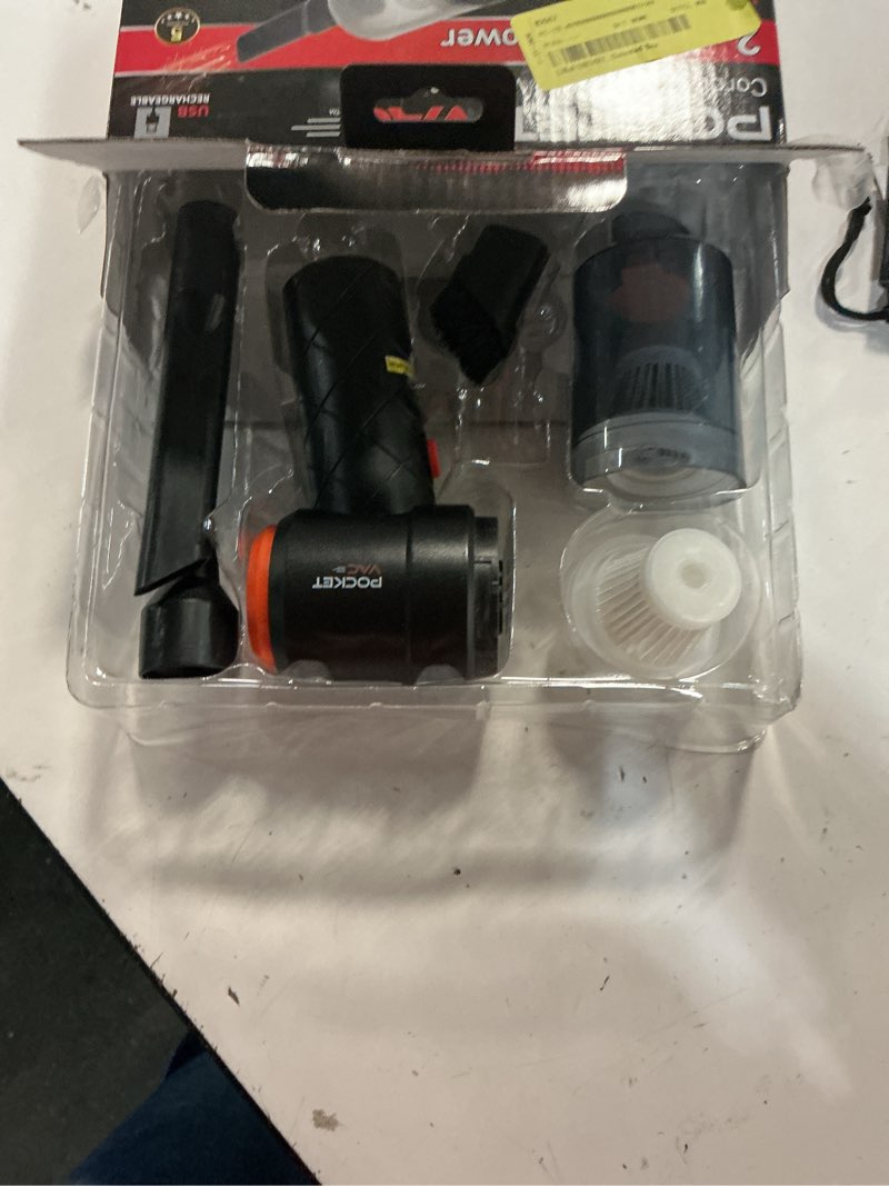 Condition photo showing As Is for pocket vac rechargeable handheld vacuum with accessories - new - cordless - portable - as seen on tv