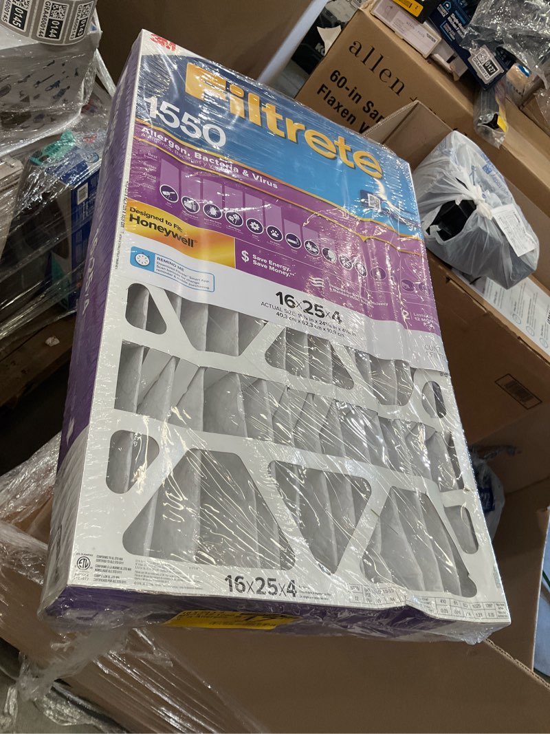 Condition photo showing Good Condition for filtrete 16 x 25 x 4 merv 12 1550 mpr allergen, bacteria and virus electrostatic pleated air