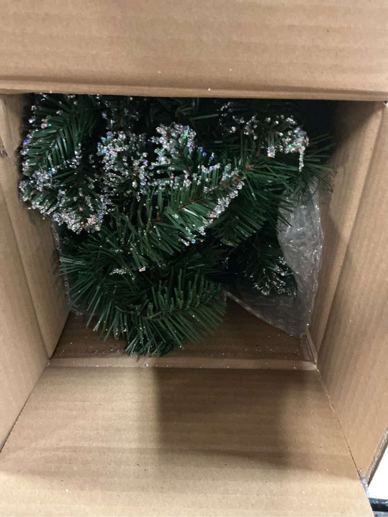 Condition photo showing As Is for National Tree Company Pre-Lit Artificial Christmas Garland, Green, Glittery Mountain Spruce, White Lights, Decorated With Pine Cones, Berry Clusters, Frosted Branches, Plug In, Christmas Collection, 9 Feet