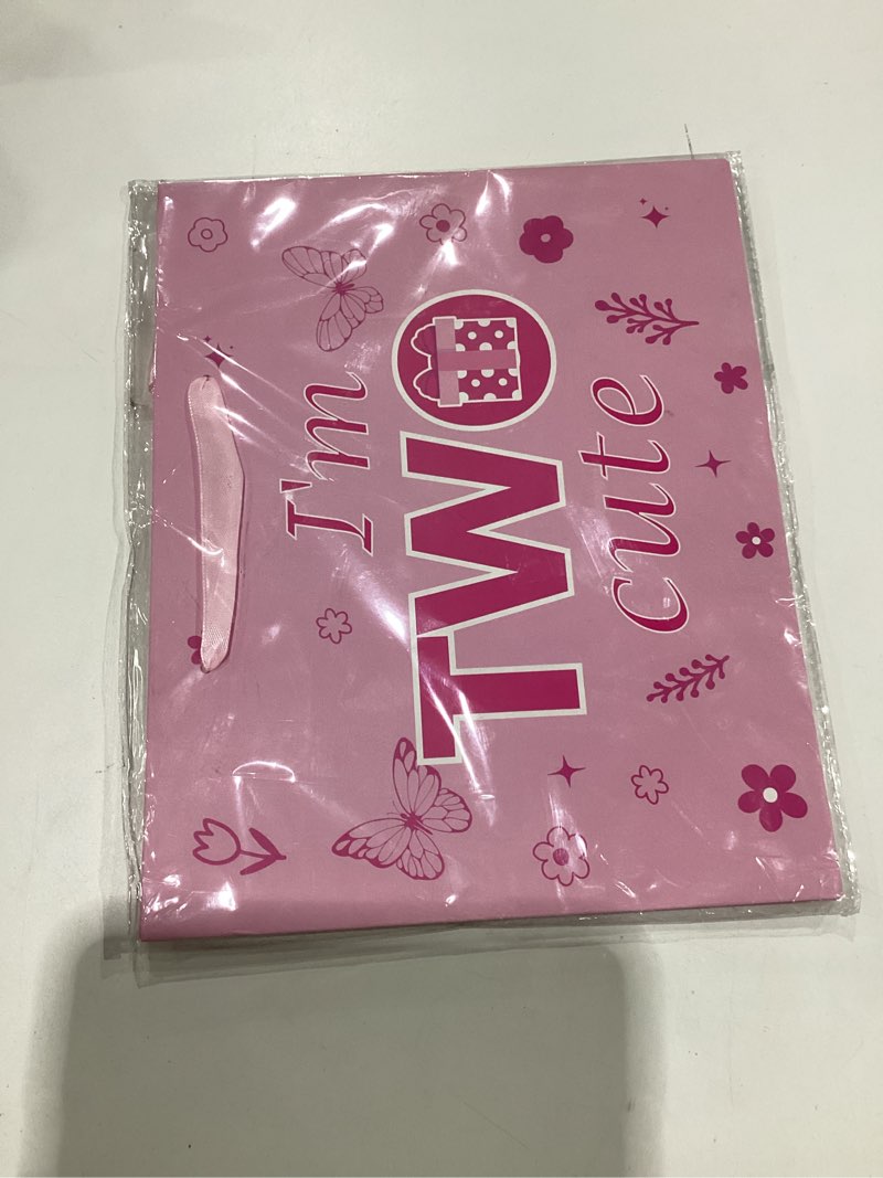 Condition photo showing New/Like New for woosytoo baby girl 2nd birthday gift bag with card and tissue paper, pink happy 2nd birthday gift bag butterfly floral gifts wrap bag for toddler girls two year old party supplies