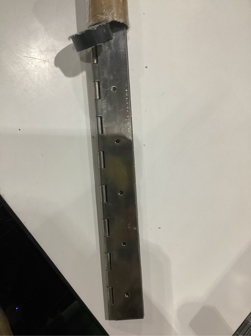 Condition photo showing As Is for 2 pcs heavy duty piano hinge 48 inch x 3 inch width, true 0.060'' thick stainless steel piano hinge for heavy duty cabinet, door, toolbox, wooden box, metal plate, furniture, industrial project 48 inch(2 pcs)