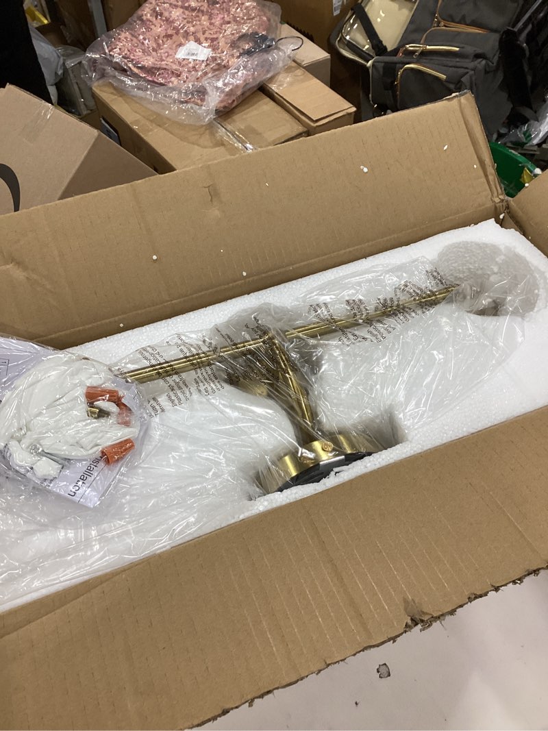 Condition photo showing Good Condition for Bathroom Vanity Light Fixtures: 3-Lights Gold Vanity Lights Over Mirror, 17 Inch E26 60W Modern Bathroom Lighting Fixture with Milky White Glass for Bath Restroom 3 Light Gold