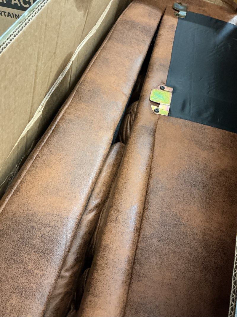 Condition photo showing As Is for (incomplete )eafurn faux leather tufted convertible sleeper sectional sofa bed, 3 seater l shaped reversible pull out sectional couch bed with chaise lounge and storage for living room corner light brown 71\"