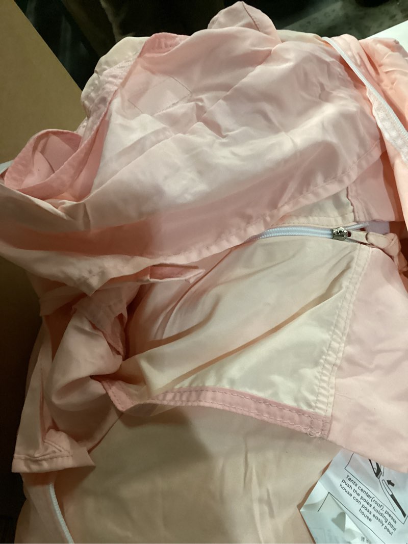 Condition photo showing Good Condition for Twin Bed Tent, Bed Canopy Bunk Bed Tent with Stars Light & Flags, Breathable Sleeping Tent, Privacy Space Dream Playhouse for Indoor Bedroom Floor, Portable Foldable Play Tent with Storage Bag, Pink