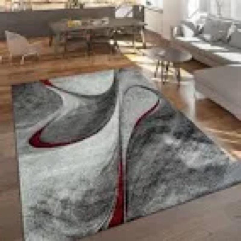 Modern Area Rug with Artistic Waves Design