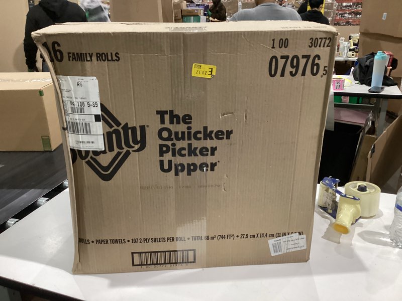 Condition photo showing New/Like New for Bounty Paper Towels Quick Size, White, 16 Family Rolls = 40 Regular Rolls Family 16 Rolls (107 Sheets each)