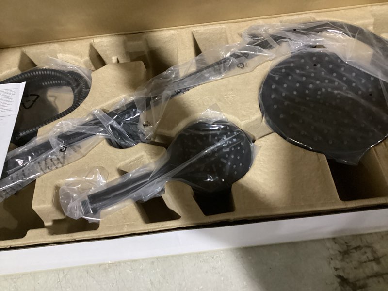 Condition photo showing Good Condition for possibly incomplete hardware.. allen + roth drexler black 7.87-in dual head shower panel system with 3-way divert…