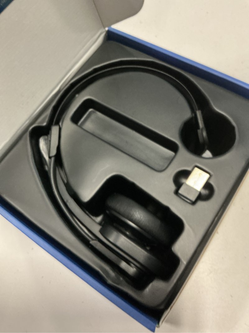 Condition photo showing Good Condition for bluetooth headset with usb dongle for computer, single-ear wireless headset with noise cancelling microphone for office & truckers, bluetooth v5.2 with mute button for work black