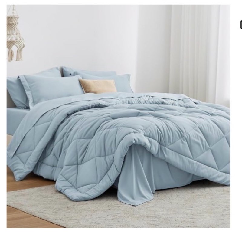 love's cabin california king comforter set light blue, 7 pieces california king bed in a bag, all season bedding sets with 1 comforter, 1 flat sheet, 1 fitted sheet, 2 pillowcase and 2 pillow sham