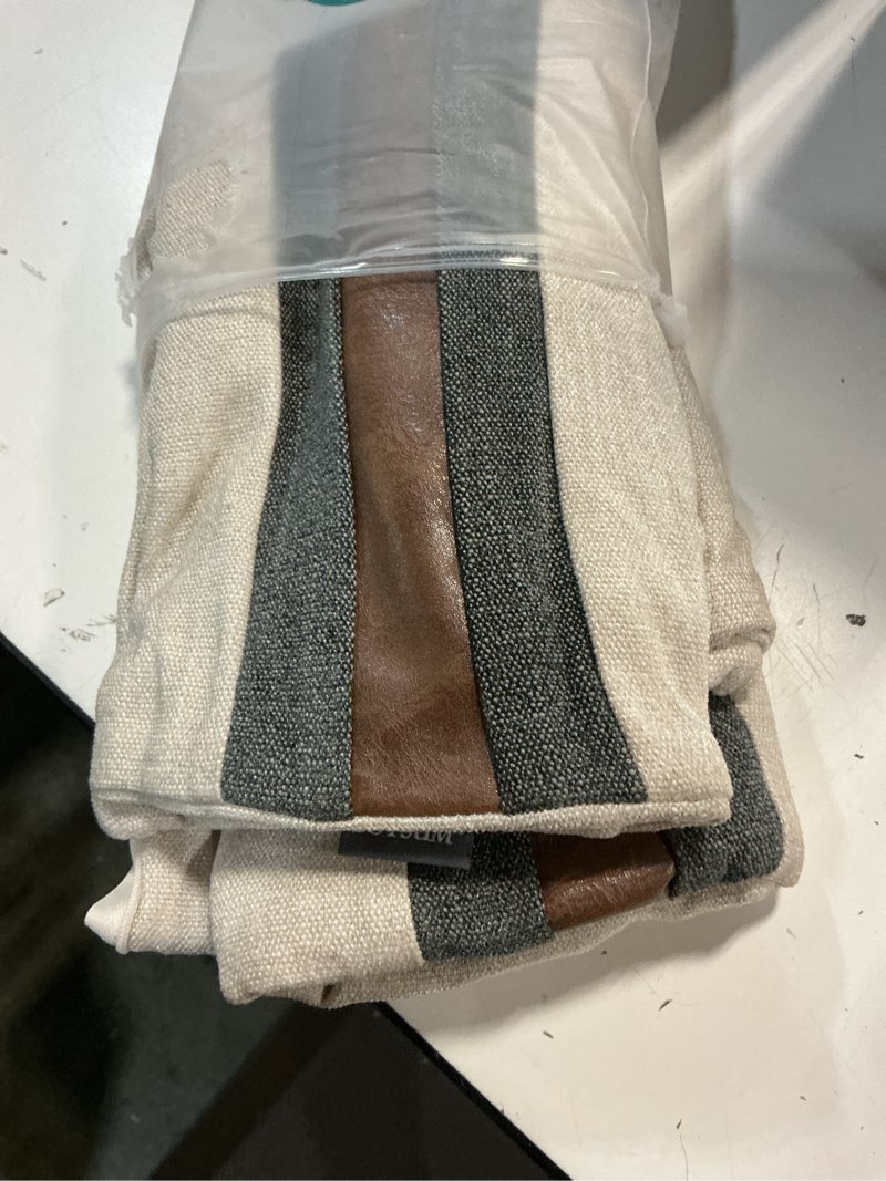 Condition photo showing Good Condition for boysum set of 2 leather throw pillow covers cotton linen decor patchwork pillow cover faux leather pillows cover for couch sofa living room bedroom,beige 20"x20" 20" x 20" (pack of 2) beige