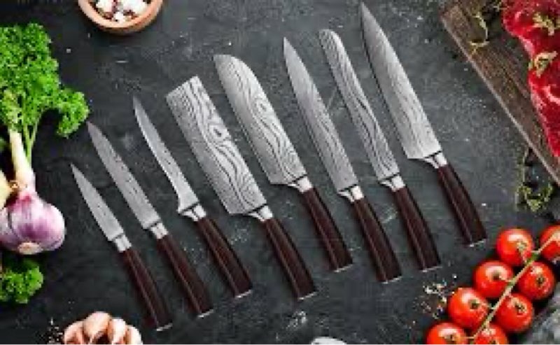 Unique fire 8 piece kitchen knife set