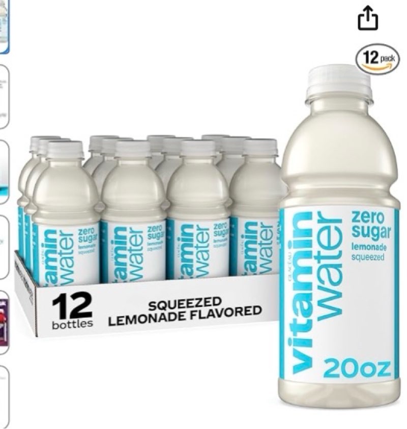 (Best by:10/20/2025) vitaminwater zero sugar squeezed, electrolyte enhanced water w/vitamins, lemonade drinks, 20 fl oz, 12 Pack