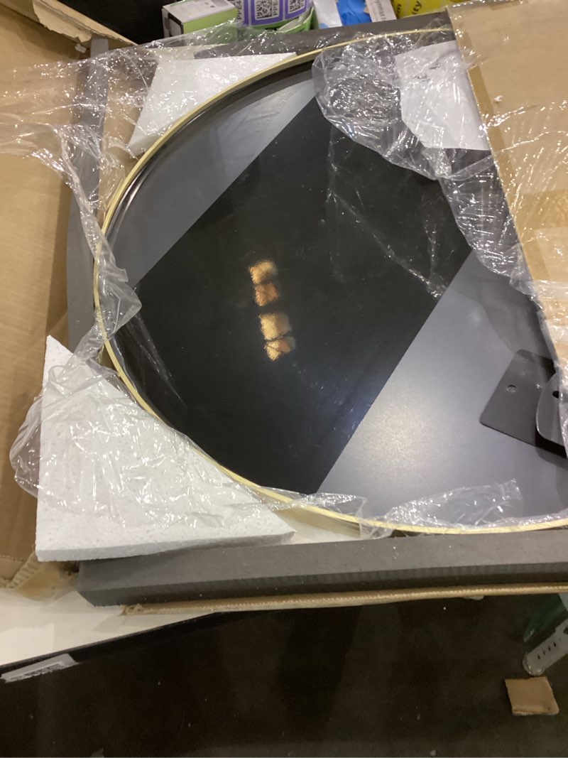 Condition photo showing New/Like New for VooBang Gold Round Bathroom Mirror, 24 inch Circle Wall Mounted Hanging Mirror with Simple Modern Circular Metal Frame for Hallway, Entryway, Living Room, Gold Frame Gold 24"L x 24"W