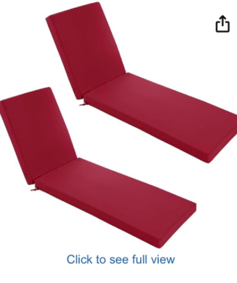 Chaise Lounge Cushions Outdoor Set of 2 - Waterproof and Fade Resistant Sun Lounger Replacement Cushions - Patio Lounger Pads with Removable Cover for Pool, Deck, Lawn, 72 x 21 x 3 Inch, Red