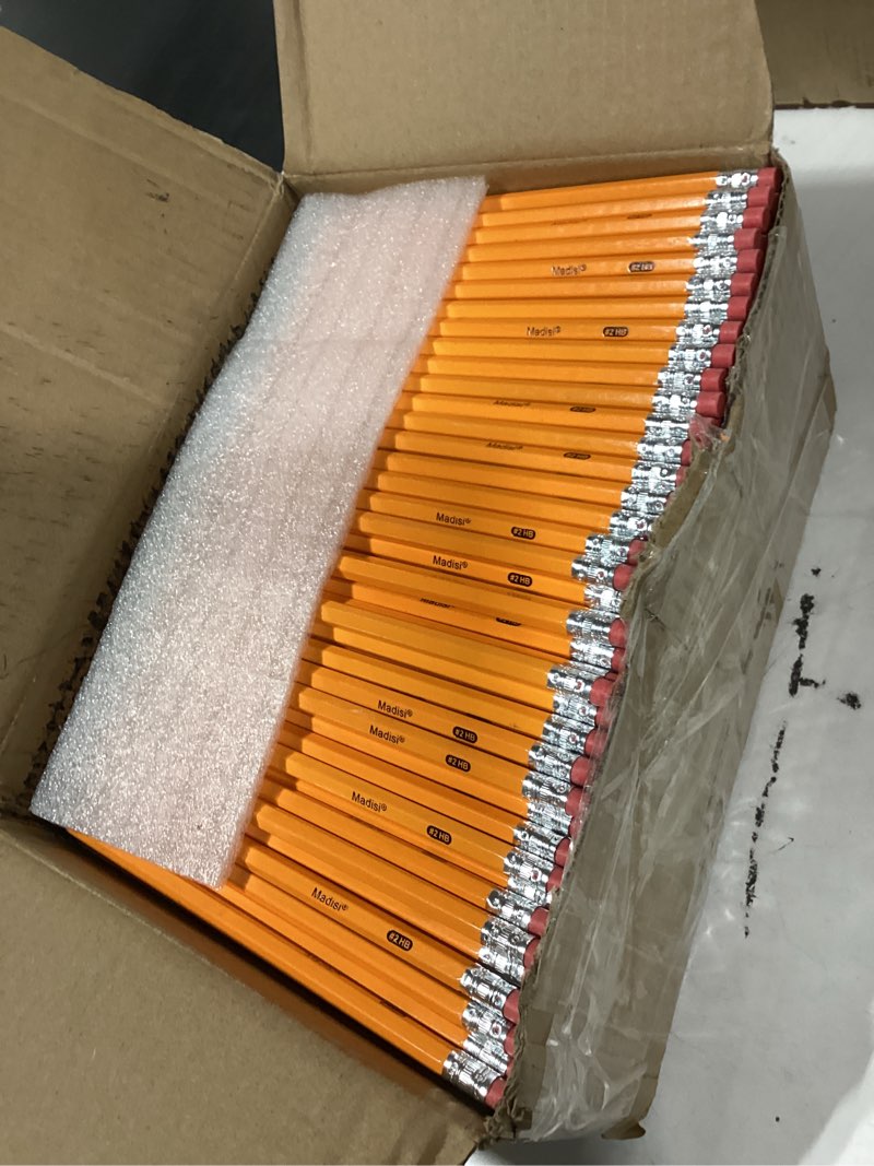 Condition photo showing Good Condition for madisi wood-cased #2 hb pencils, yellow, pre-sharpened, bulk pack, 576 pencils in box