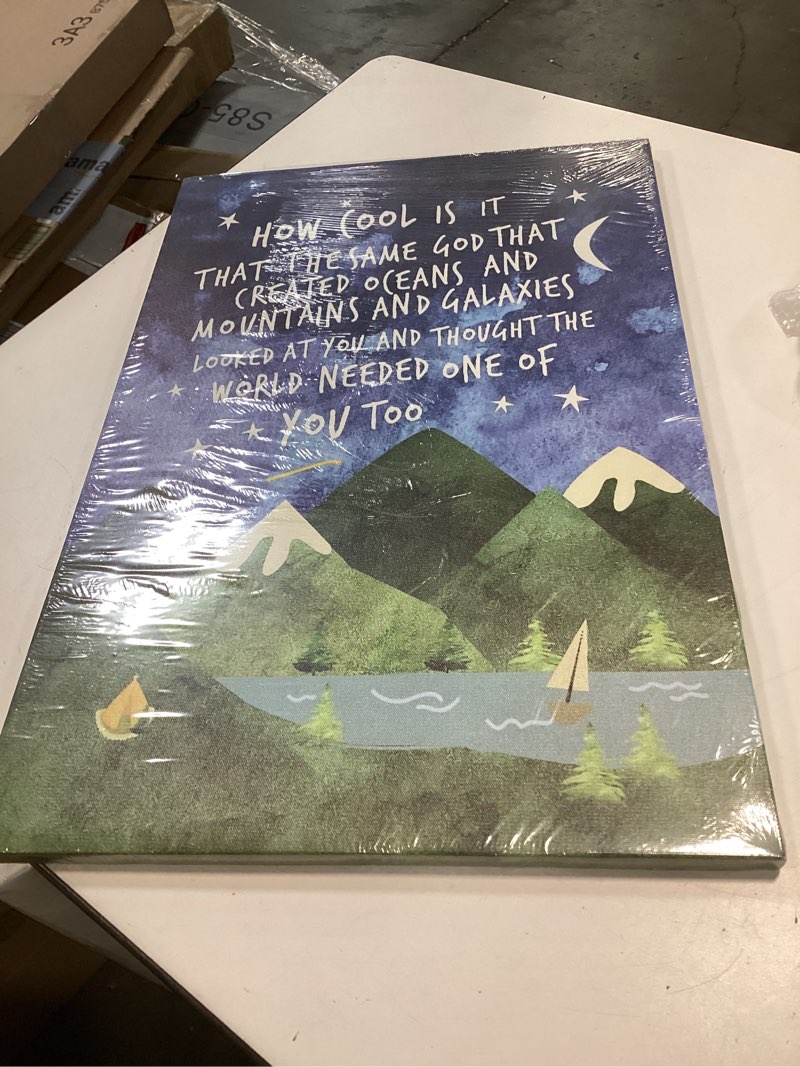 Condition photo showing Good Condition for Same God Creation Canvas Wall Art – Framed Nursery Mountain Wall Decor, Inspirational Canvas Prints, Baptism, Adoption, First Communion Gifts for Boys and Girls – 12x16in Imagination Wrapped Canvas 16"L x 12"W